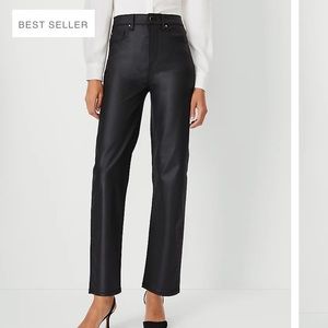 Ann Taylor Coated High Rise Straight Jeans in Black